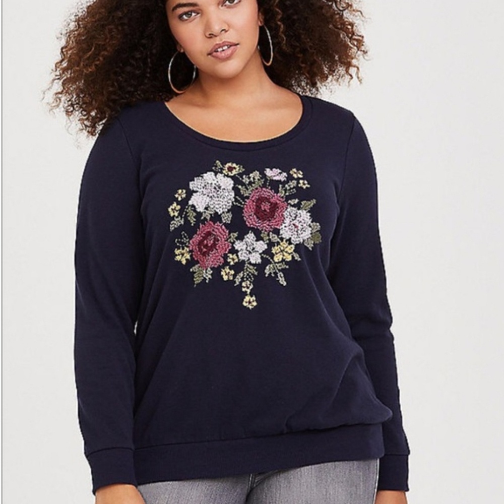 Torrid navy floral embroidered sweatshirt